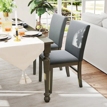 Upholstered Dining Chairs Set of 2 with Rubber Wood Legs and High Back-Gray - Gray - Dining Chairs
