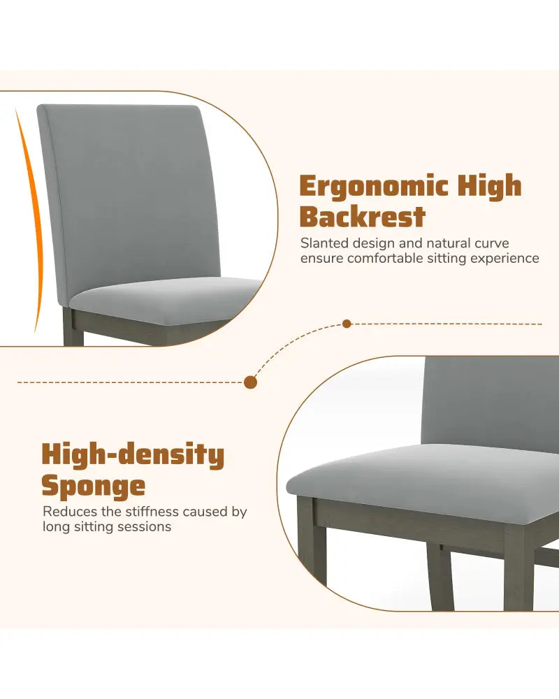 Upholstered Dining Chairs Set of 2 with Rubber Wood Legs and High Back-Gray - Gray - Dining Chairs