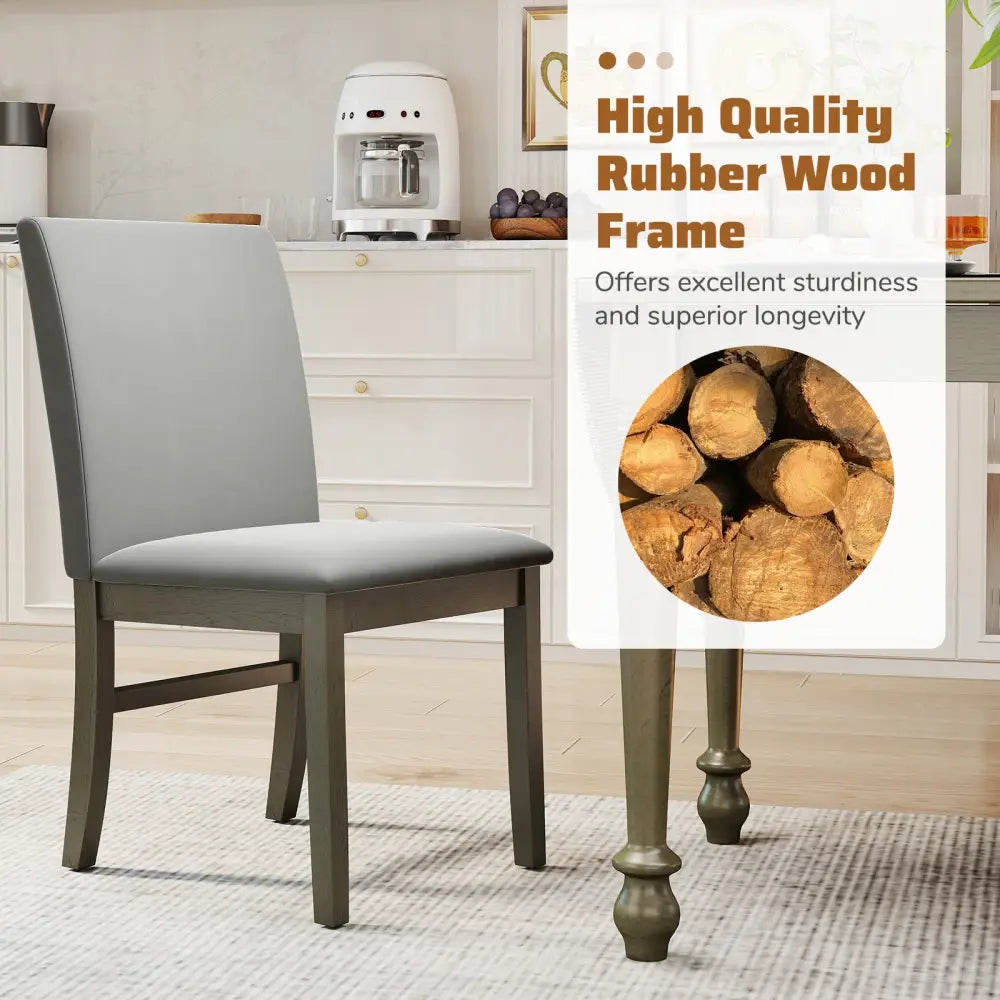 Upholstered Dining Chairs Set of 2 with Rubber Wood Legs and High Back-Gray - Gray - Dining Chairs