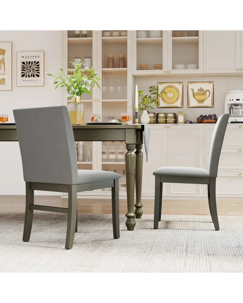 Upholstered Dining Chairs Set of 2 with Rubber Wood Legs and High Back-Gray - Gray - Dining Chairs
