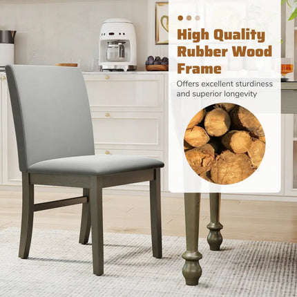 Upholstered Dining Chairs Set of 2 with Rubber Wood Legs and High Back-Gray - Gray - Dining Chairs
