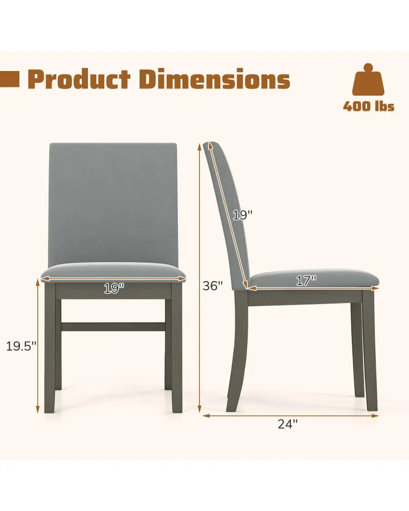 Upholstered Dining Chairs Set of 2 with Rubber Wood Legs and High Back-Gray - Gray - Dining Chairs