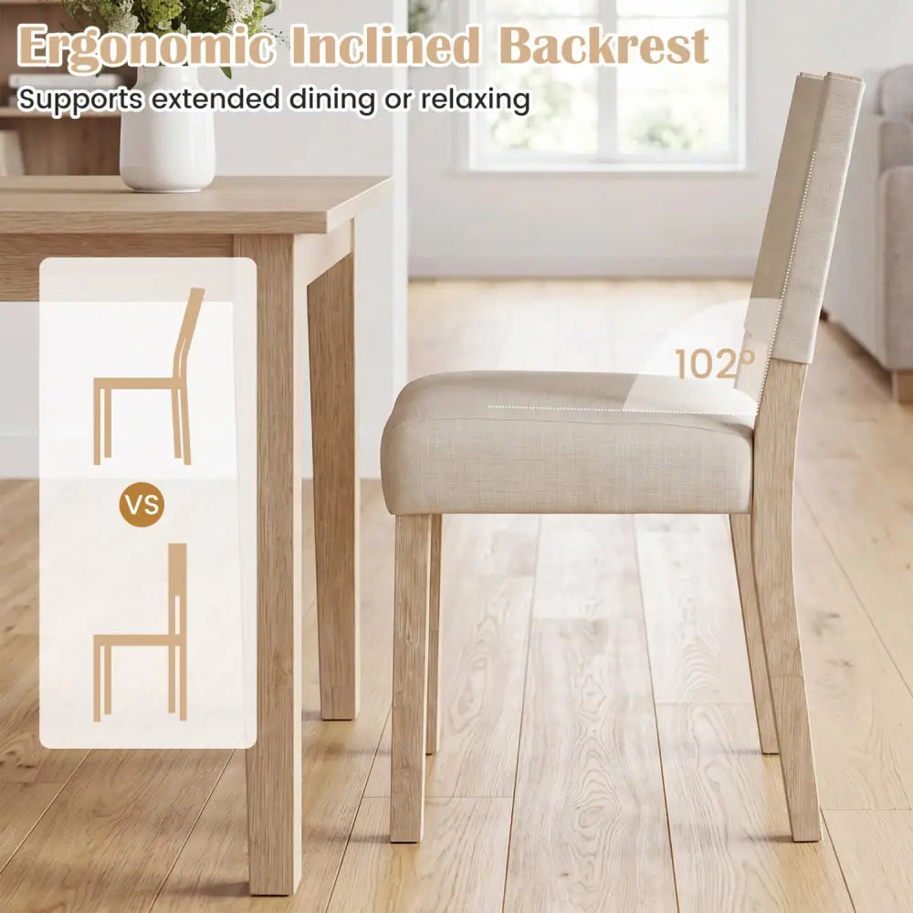 Upholstered Dining Chairs with Solid Rubber Wood Legs Set of 2-Beige - Beige - Dining Chairs