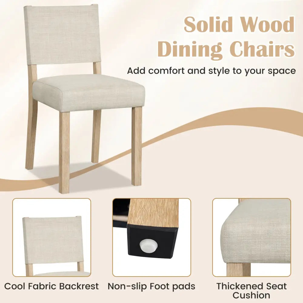 Upholstered Dining Chairs with Solid Rubber Wood Legs Set of 2-Beige - Beige - Dining Chairs