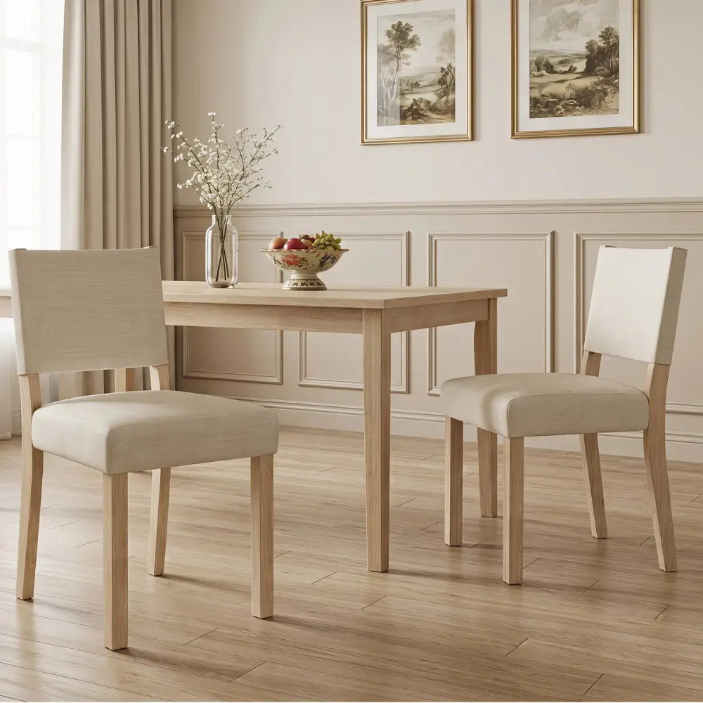 Upholstered Dining Chairs with Solid Rubber Wood Legs Set of 2-Beige - Beige - Dining Chairs