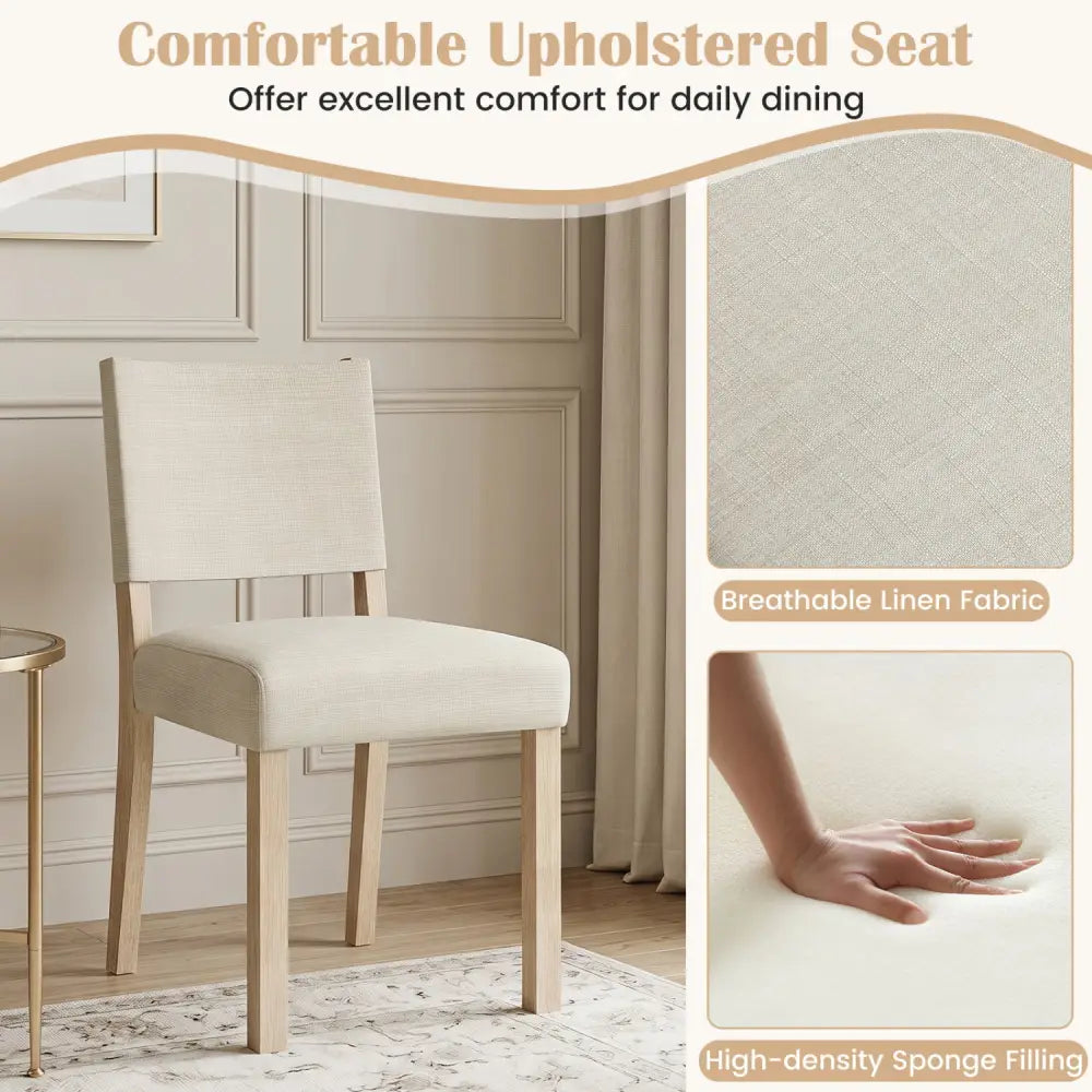 Upholstered Dining Chairs with Solid Rubber Wood Legs Set of 4-Beige - Beige - Dining Chairs