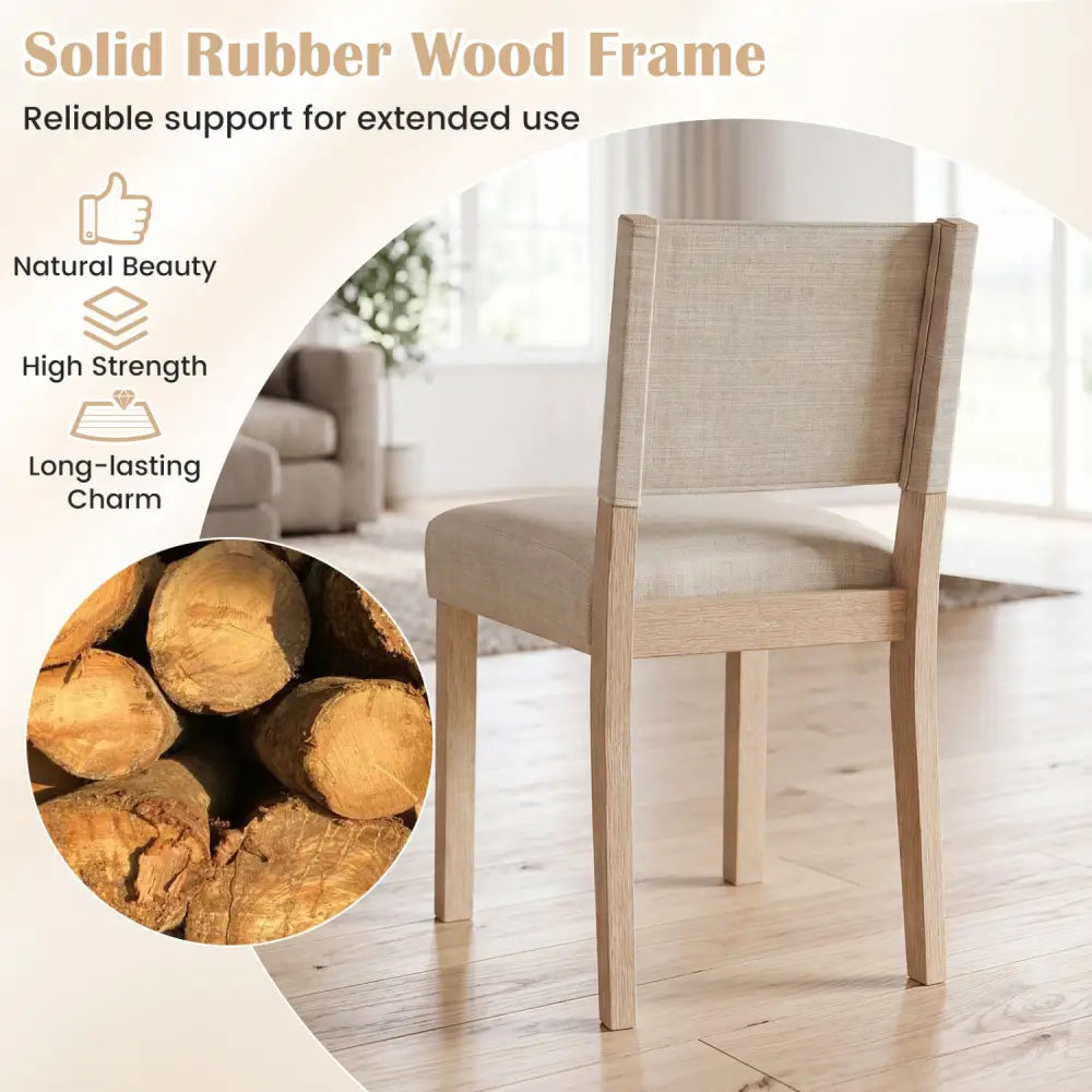 Upholstered Dining Chairs with Solid Rubber Wood Legs Set of 4-Beige - Beige - Dining Chairs