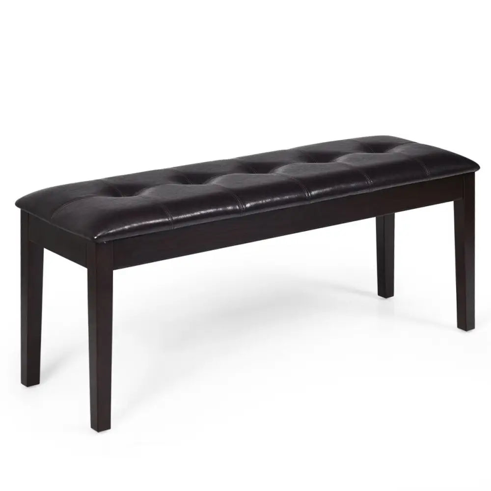 Upholstered Dining Room PU Bench Solid Wood Button Tufted-Brown - Brown - Shoe Racks & Storage Benches