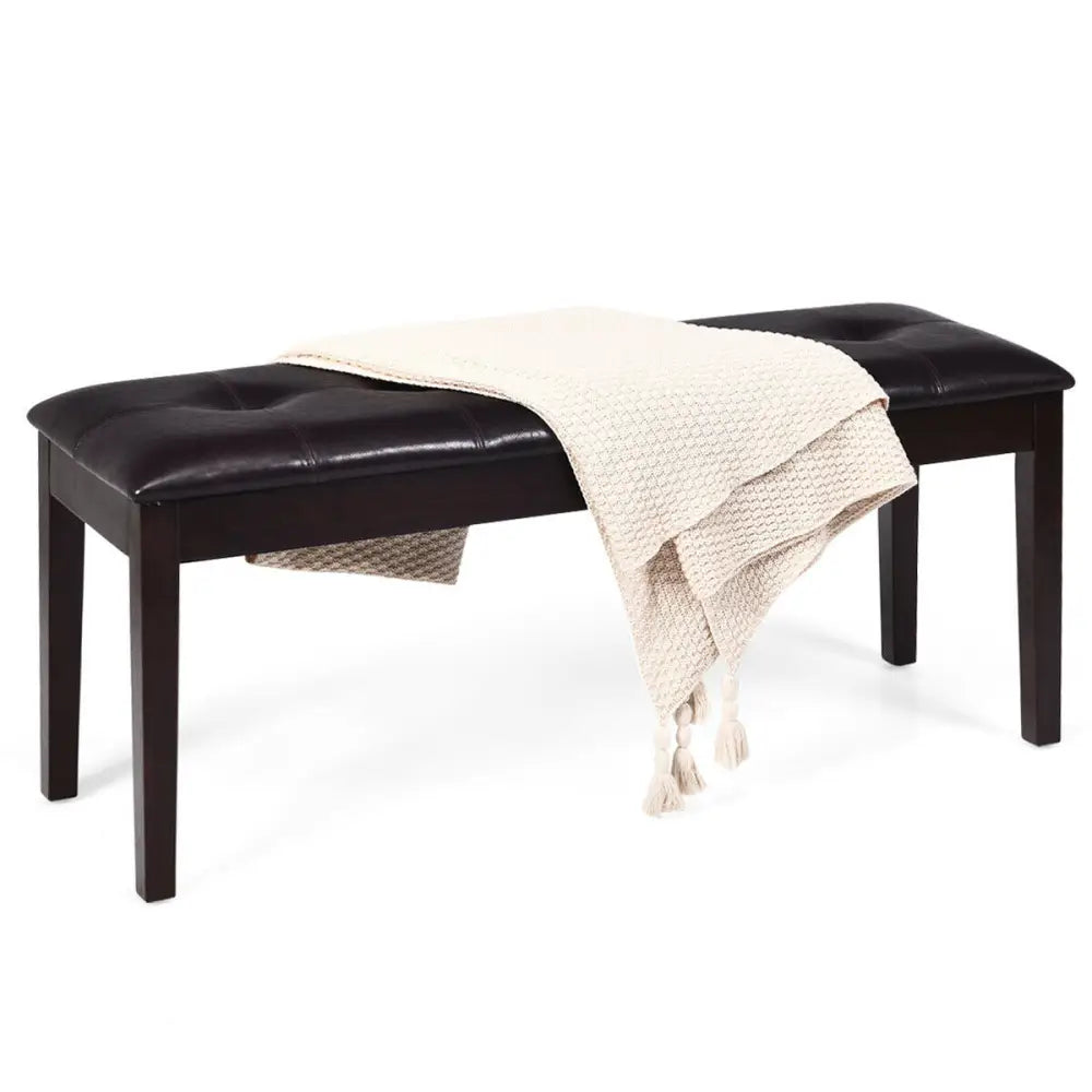 Upholstered Dining Room PU Bench Solid Wood Button Tufted-Brown - Brown - Shoe Racks & Storage Benches