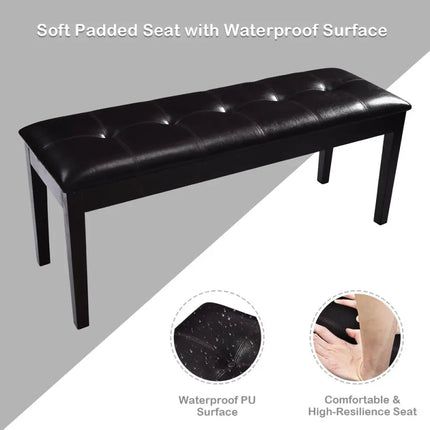 Upholstered Dining Room PU Bench Solid Wood Button Tufted-Brown - Brown - Shoe Racks & Storage Benches