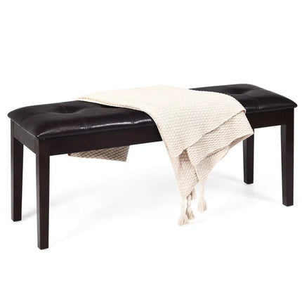 Upholstered Dining Room PU Bench Solid Wood Button Tufted-Brown - Brown - Shoe Racks & Storage Benches