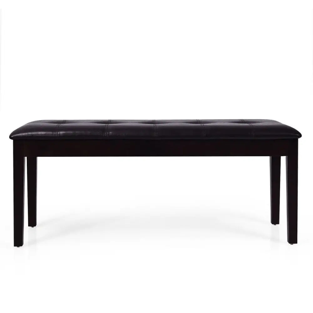 Upholstered Dining Room PU Bench Solid Wood Button Tufted-Brown - Brown - Shoe Racks & Storage Benches