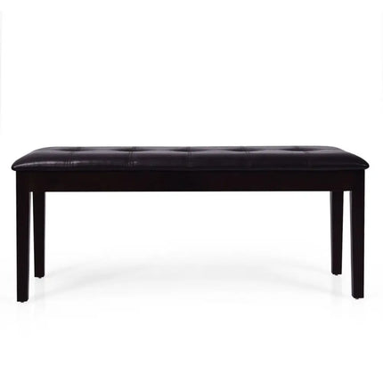 Upholstered Dining Room PU Bench Solid Wood Button Tufted-Brown - Brown - Shoe Racks & Storage Benches