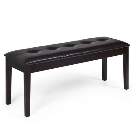 Upholstered Dining Room PU Bench Solid Wood Button Tufted-Brown - Brown - Shoe Racks & Storage Benches