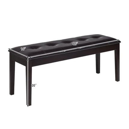 Upholstered Dining Room PU Bench Solid Wood Button Tufted-Brown - Brown - Shoe Racks & Storage Benches