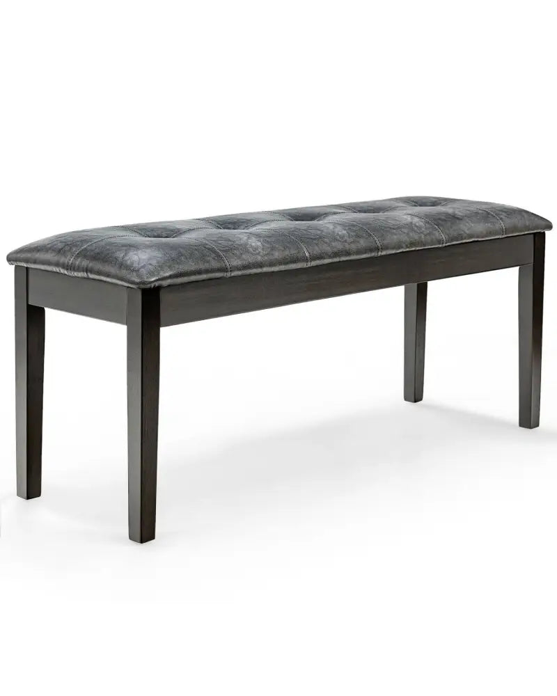 Upholstered Dining Room PU Bench Solid Wood Button Tufted-Gray - Gray - Shoe Racks & Storage Benches