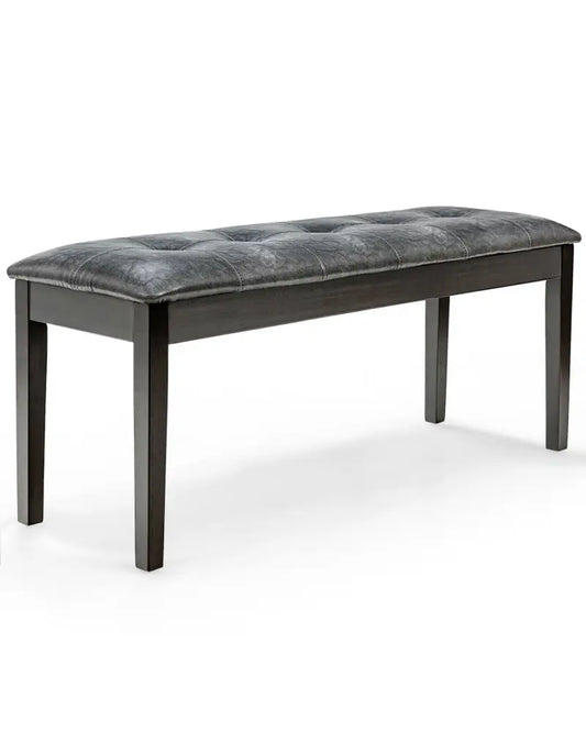 Upholstered Dining Room PU Bench Solid Wood Button Tufted-Gray - Gray - Shoe Racks & Storage Benches