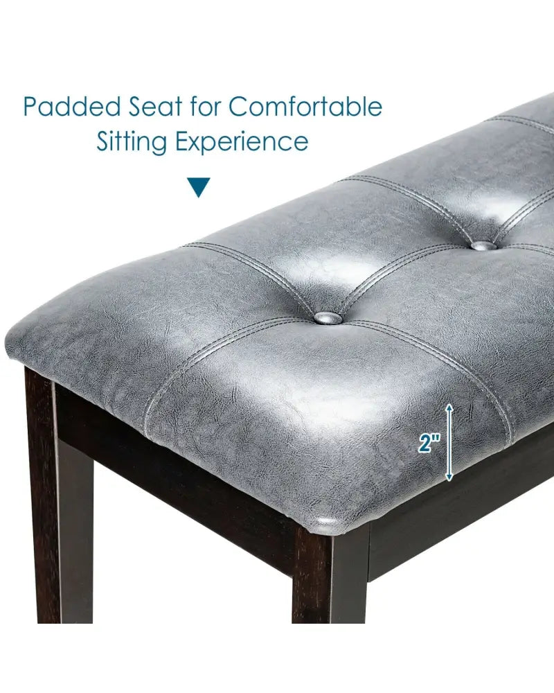 Upholstered Dining Room PU Bench Solid Wood Button Tufted-Gray - Gray - Shoe Racks & Storage Benches