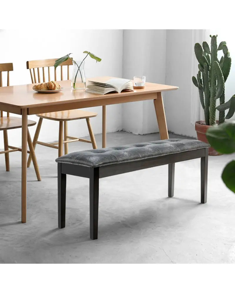 Upholstered Dining Room PU Bench Solid Wood Button Tufted-Gray - Gray - Shoe Racks & Storage Benches