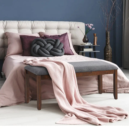 Upholstered Entryway Bench Footstool with Wood Legs - Dark Gray - Shoe Racks & Storage Benches