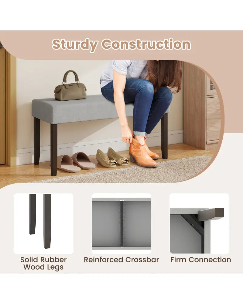 Upholstered Entryway Bench for End of Bed with Padded Seat-Gray - Gray - Shoe Racks & Storage Benches