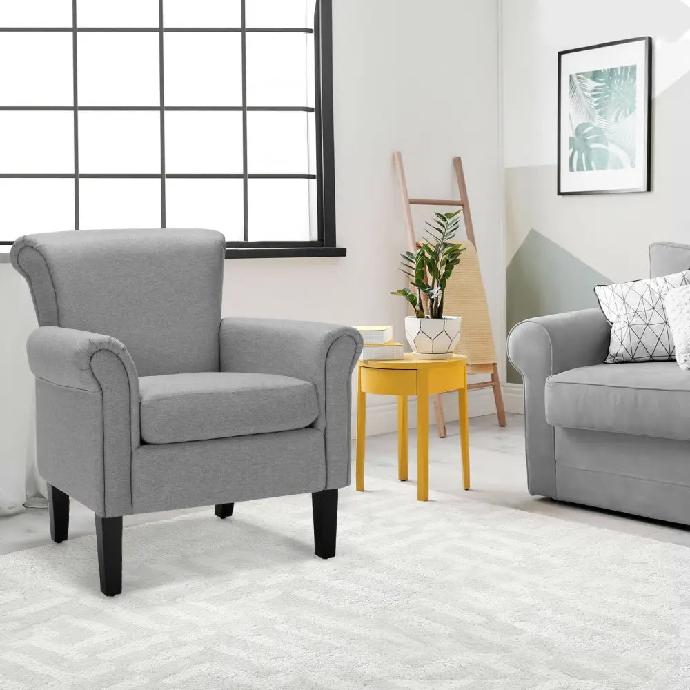 Upholstered Fabric Accent Chair with Adjustable Foot Pads-Light Gray - Light Gray - Accent Chairs