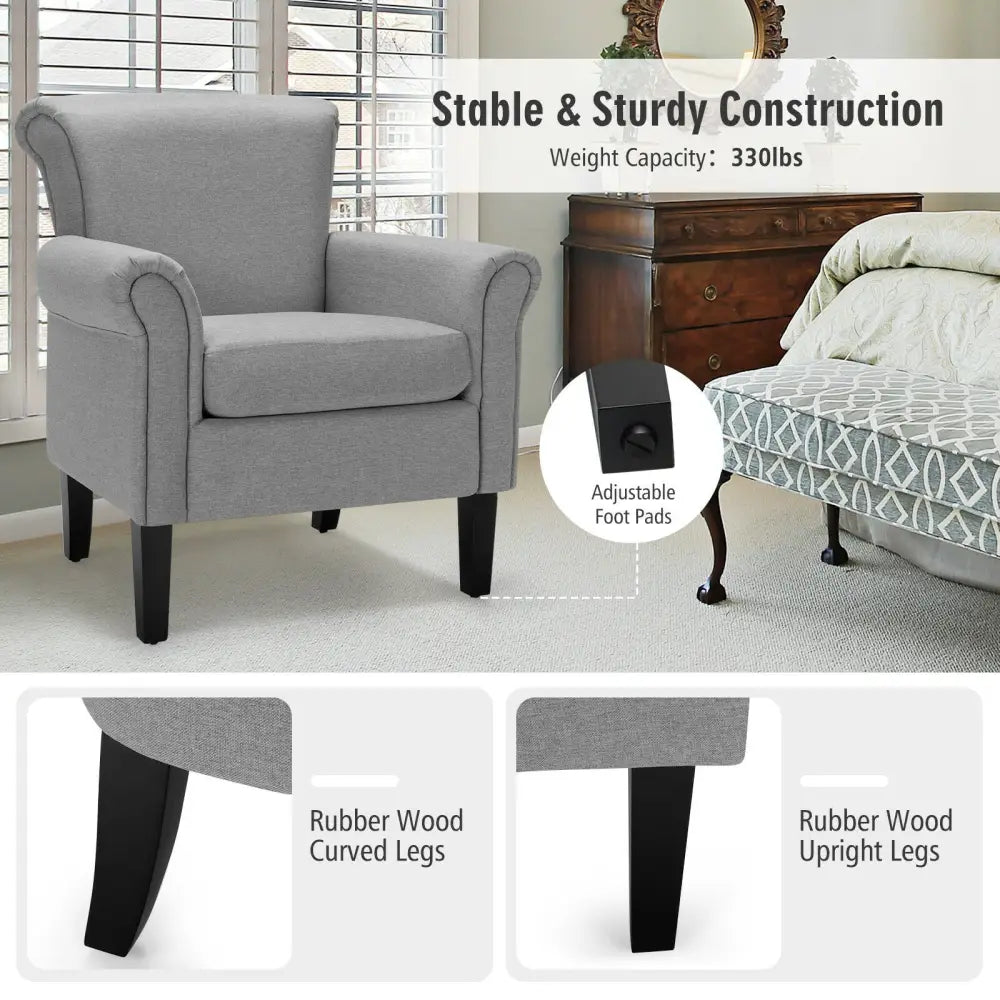 Upholstered Fabric Accent Chair with Adjustable Foot Pads-Light Gray - Light Gray - Accent Chairs