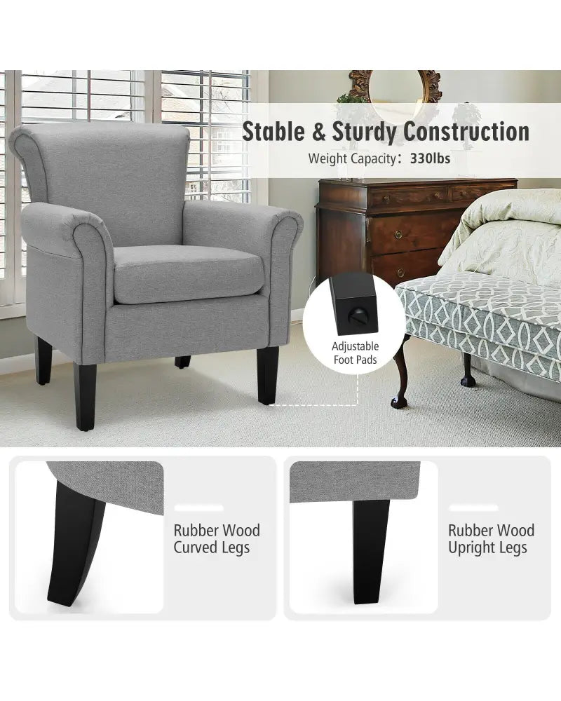 Upholstered Fabric Accent Chair with Adjustable Foot Pads-Light Gray - Light Gray - Accent Chairs