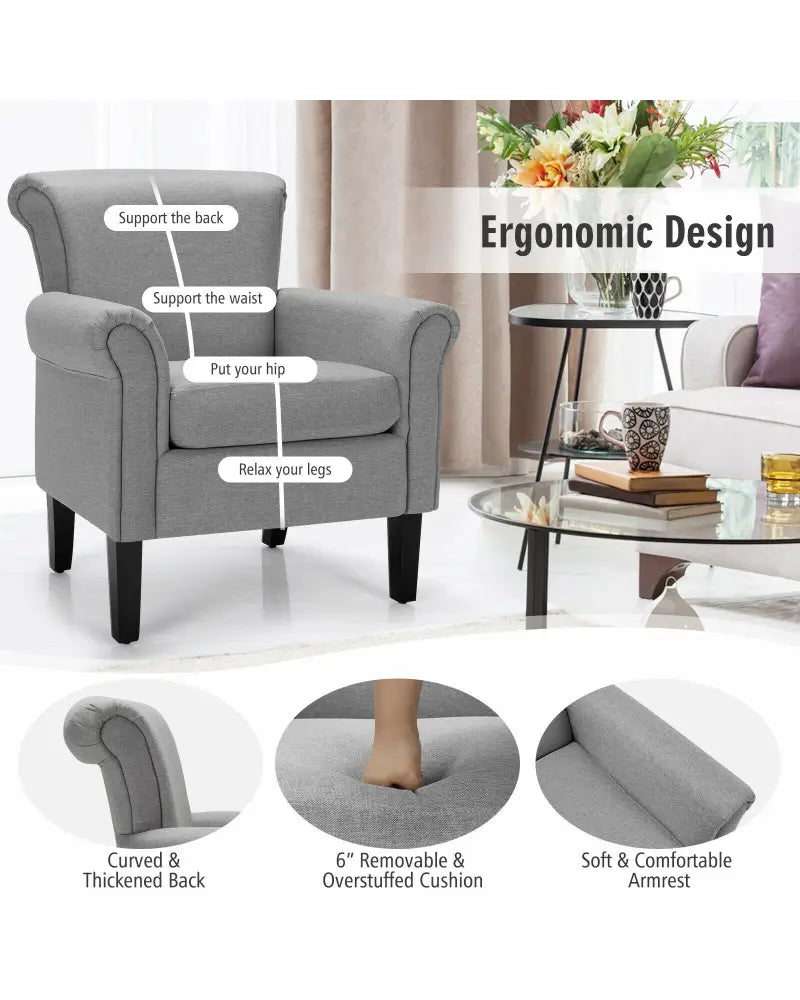 Upholstered Fabric Accent Chair with Adjustable Foot Pads-Light Gray - Light Gray - Accent Chairs