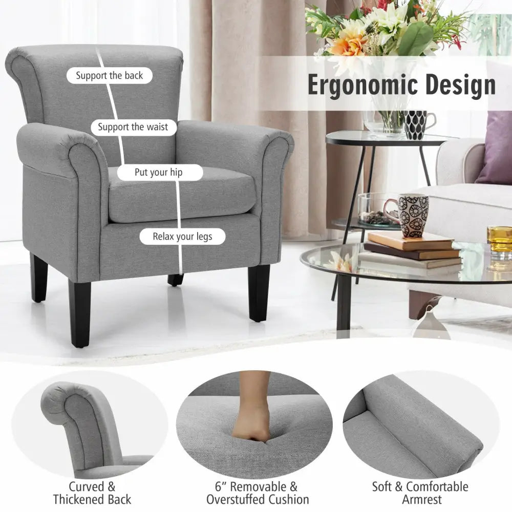 Upholstered Fabric Accent Chair with Adjustable Foot Pads-Light Gray - Light Gray - Accent Chairs