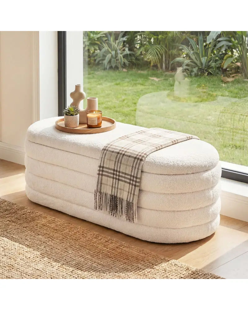 Upholstered Fabric Storage Ottoman Bench for End of Bed with 2 Struts-White - White - Shoe Racks & Storage Benches