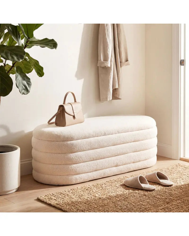 Upholstered Fabric Storage Ottoman Bench for End of Bed with 2 Struts-White - White - Shoe Racks & Storage Benches