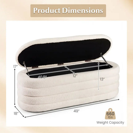 Upholstered Fabric Storage Ottoman Bench for End of Bed with 2 Struts-White - White - Shoe Racks & Storage Benches