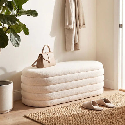 Upholstered Fabric Storage Ottoman Bench for End of Bed with 2 Struts-White - White - Shoe Racks & Storage Benches