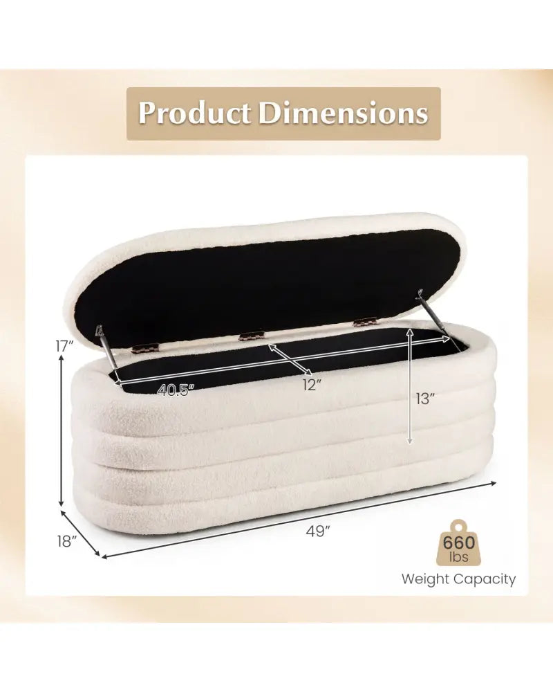 Upholstered Fabric Storage Ottoman Bench for End of Bed with 2 Struts-White - White - Shoe Racks & Storage Benches