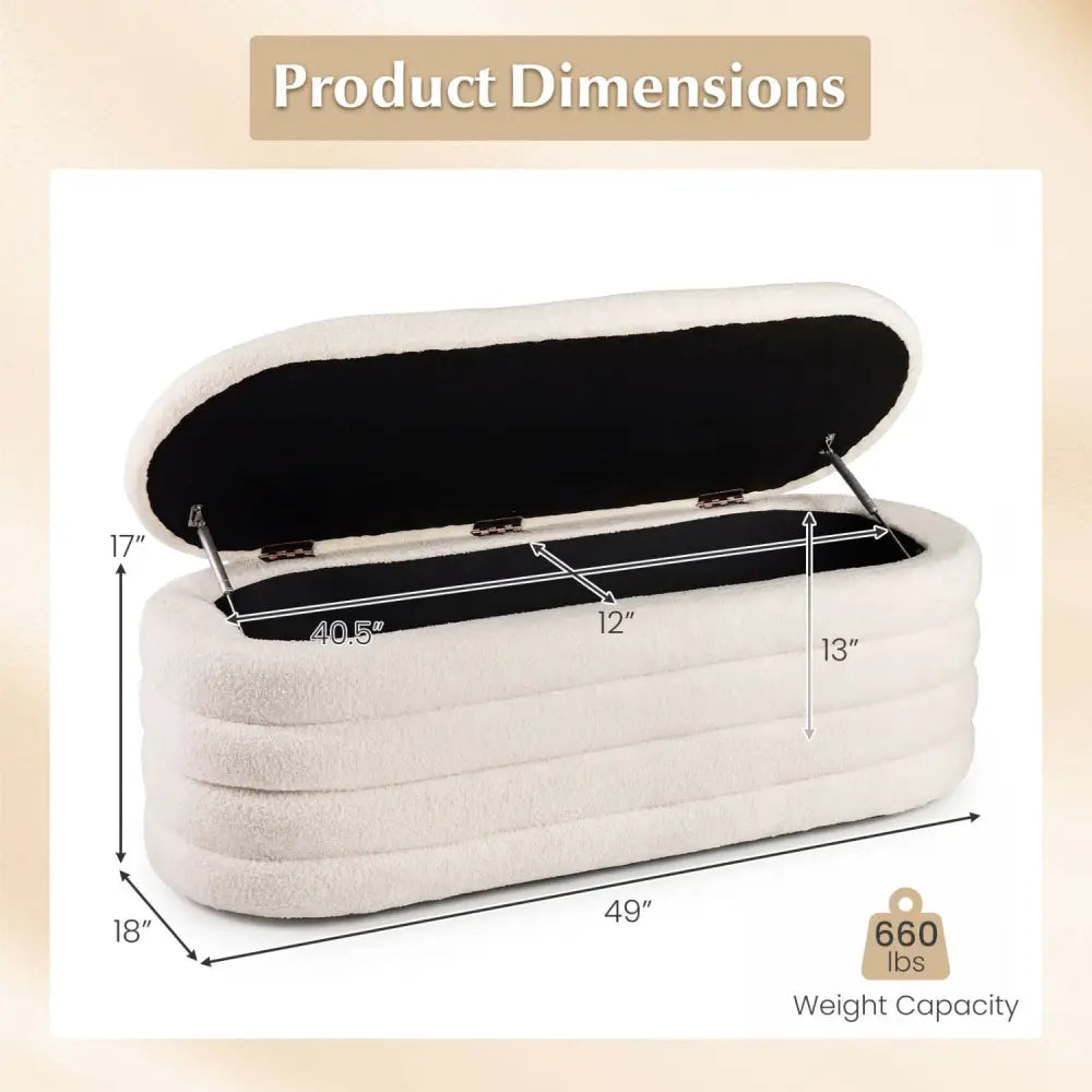 Upholstered Fabric Storage Ottoman Bench for End of Bed with 2 Struts-White - White - Shoe Racks & Storage Benches