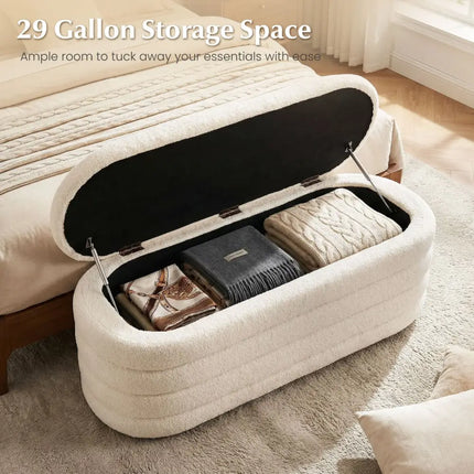 Upholstered Fabric Storage Ottoman Bench for End of Bed with 2 Struts-White - White - Shoe Racks & Storage Benches