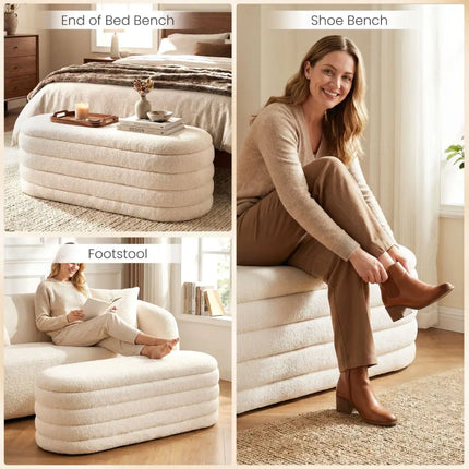 Upholstered Fabric Storage Ottoman Bench for End of Bed with 2 Struts-White - White - Shoe Racks & Storage Benches