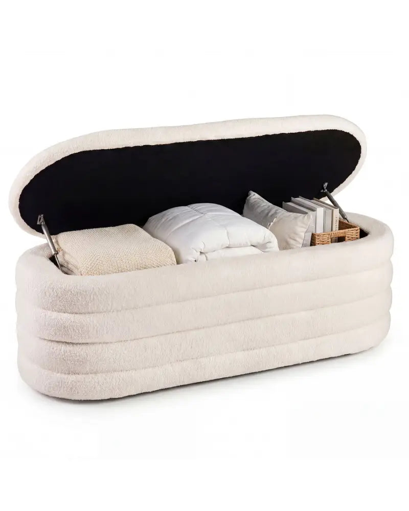 Upholstered Fabric Storage Ottoman Bench for End of Bed with 2 Struts-White - White - Shoe Racks & Storage Benches