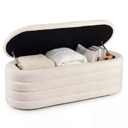 Upholstered Fabric Storage Ottoman Bench for End of Bed with 2 Struts-White - White - Shoe Racks & Storage Benches