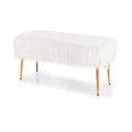 Upholstered Faux Fur Vanity Stool with Golden Legs for Makeup Room-White - White - Ottomans