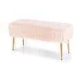 Upholstered Faux Fur Vanity Stool with Golden Legs for Makeup Room-Pink - Pink - Ottomans