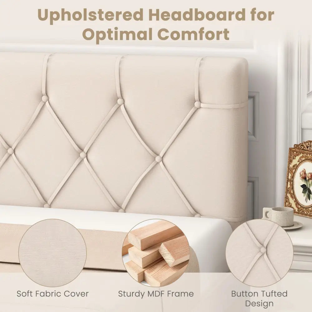 Upholstered Headboard for Twin Size Bed with Fabric Upholstery-Beige - Beige - Headboards