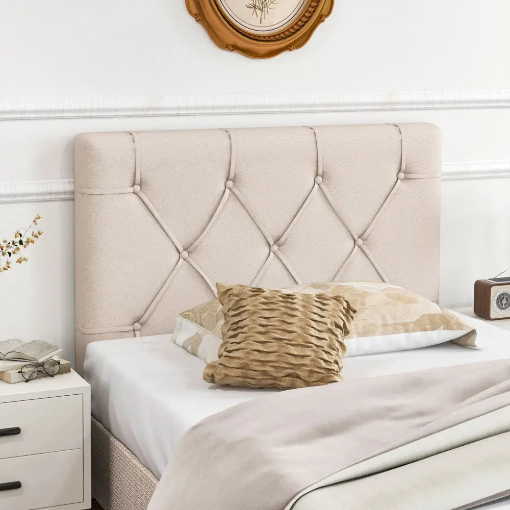 Upholstered Headboard for Twin Size Bed with Fabric Upholstery-Beige - Beige - Headboards