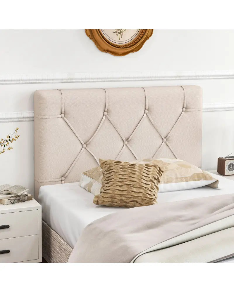Upholstered Headboard for Twin Size Bed with Fabric Upholstery-Beige - Beige - Headboards