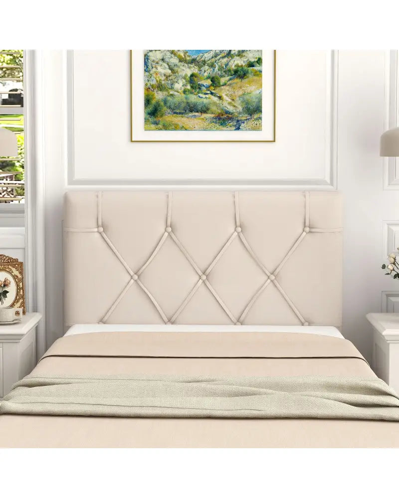 Upholstered Headboard for Twin Size Bed with Fabric Upholstery-Beige - Beige - Headboards