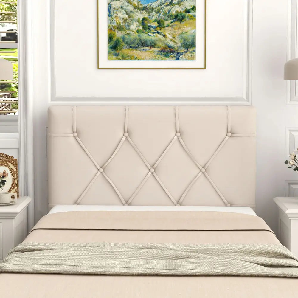 Upholstered Headboard for Twin Size Bed with Fabric Upholstery-Beige - Beige - Headboards