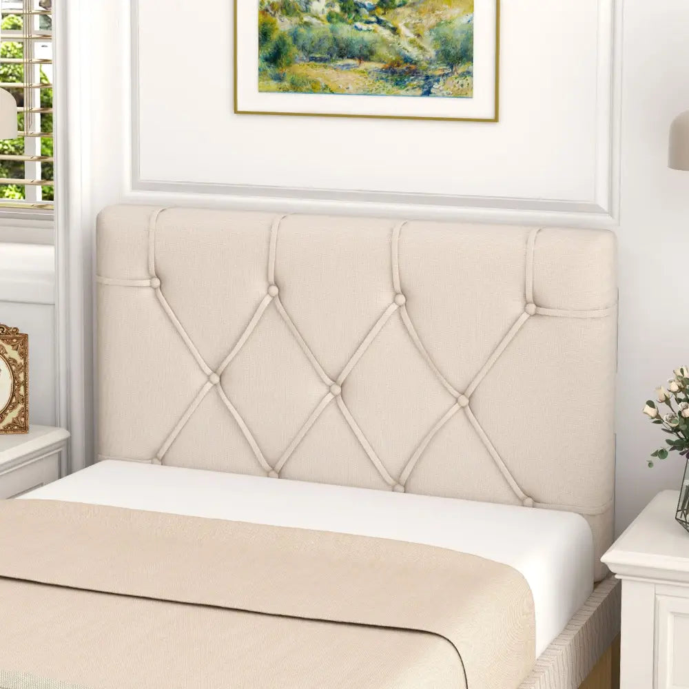 Upholstered Headboard for Twin Size Bed with Fabric Upholstery-Beige - Beige - Headboards