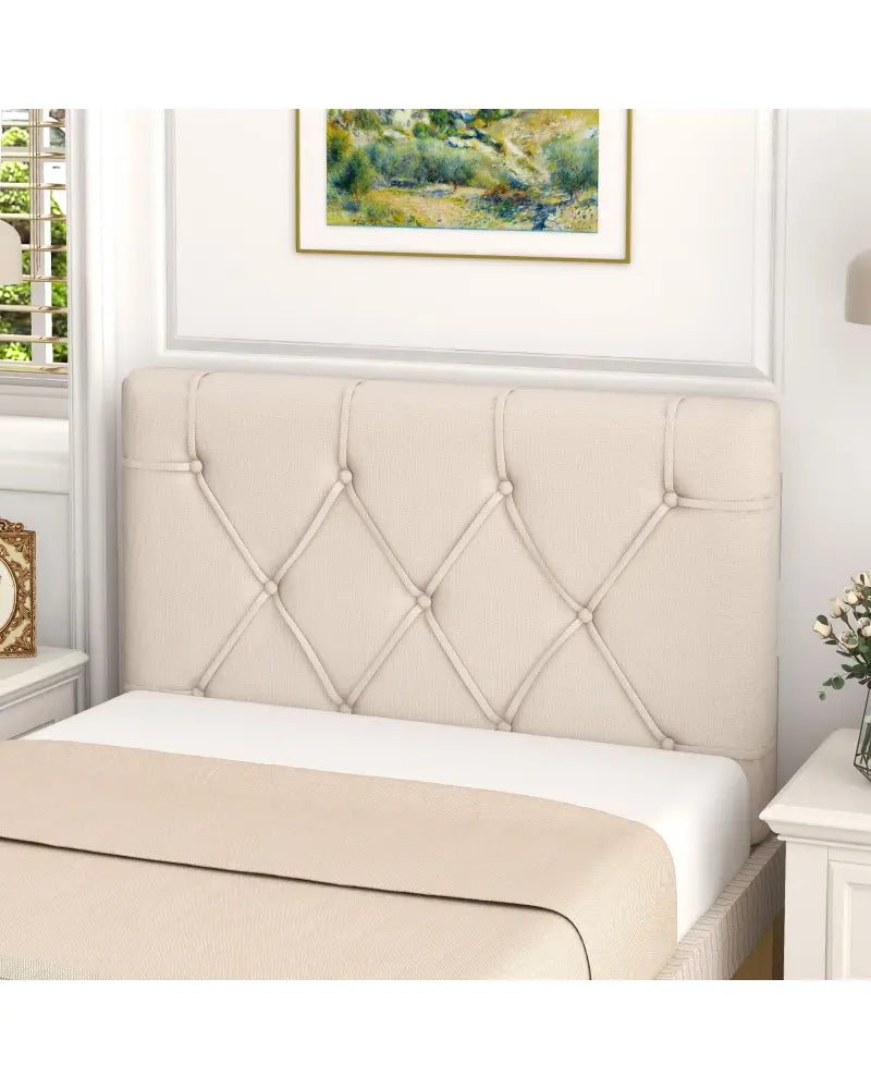 Upholstered Headboard for Twin Size Bed with Fabric Upholstery-Beige - Beige - Headboards