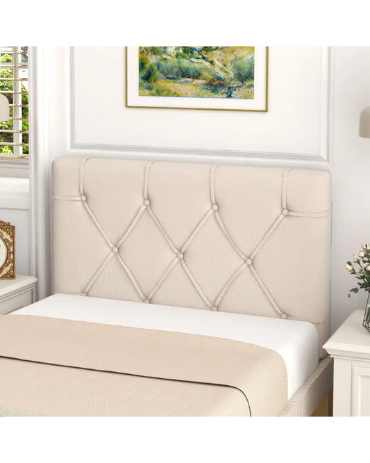 Upholstered Headboard for Twin Size Bed with Fabric Upholstery-Beige - Beige - Headboards
